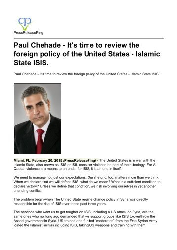 Paul Chehade It's time to review the foreign policy of the United States Islamic State ISIS