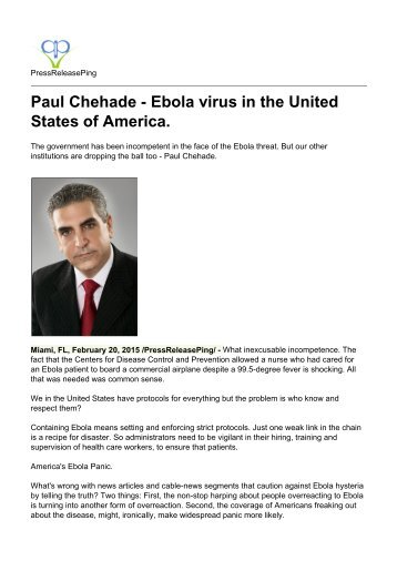 Paul Chehade - Ebola virus in the United States of America.