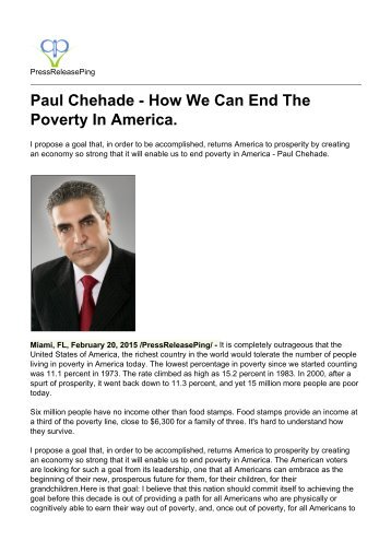 Paul Chehade - How We Can End The Poverty In America.