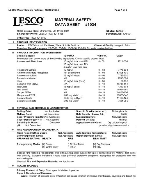 MATERIAL SAFETY DATA SHEET #1034 - LoveArboreal.com