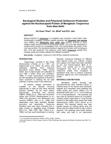 Serological Studies and Polyclonal Antiserum Production against ...