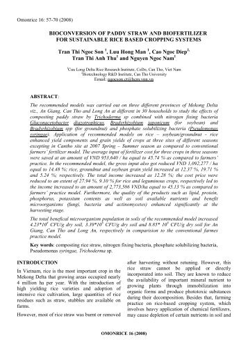 BIOCONVERSION OF PADDY STRAW AND BIOFERTILIZER FOR ...