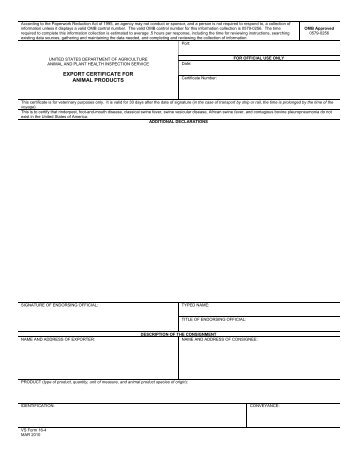 export certificate for animal products - U.S. Department of Agriculture