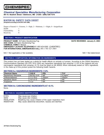 MATERIAL SAFETY DATA SHEET - Aramsco