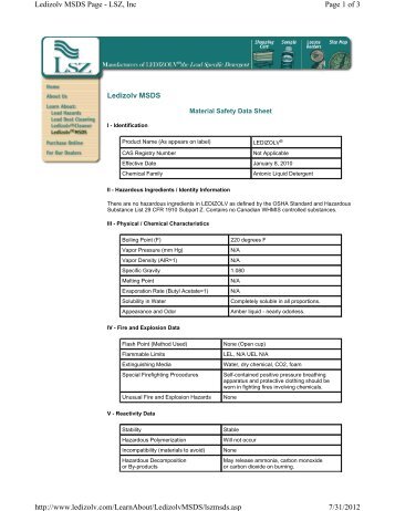 Page 1 of 3 Ledizolv MSDS Page - LSZ, Inc 7/31/2012 http://www ...