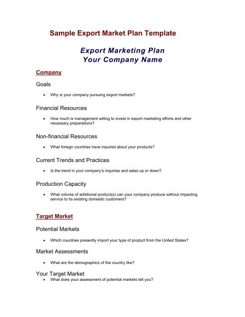 Appendix D: Sample Export Plan Template