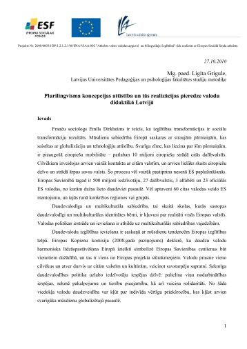 Mg. paed. Ligita Grigule, Plurilingvisma koncepcijas ... - bilingvals.lv