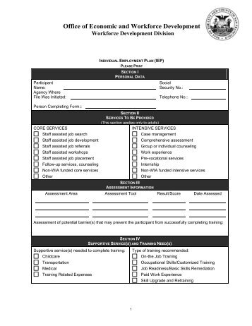 OEWD Form 105A Individual Employment Plan
