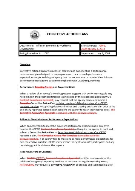 CORRECTIVE ACTION PLANS - Workforcedevelopmentsf.org