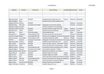 13/03/2009 Investigadores PÃ¡gina 1 Apellidos Nombre Institucion ...
