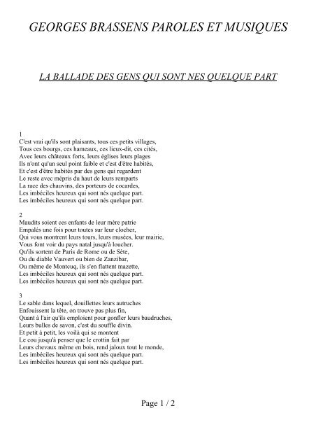 imprimer les paroles brassens paroles et musiques