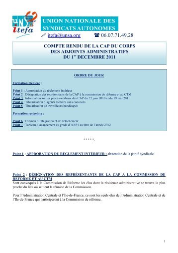 2011 CAP des Adjoints administratifs 1er dÃ©cembre - UNSA-Itefa