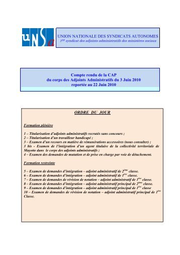 CAP Adjoints administratifs 22 juin 2010 - UNSA-Itefa