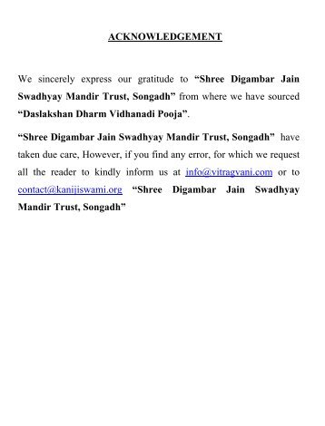 ACKNOWLEDGEMENT We sincerely express our ... - Parla Jin Mandir