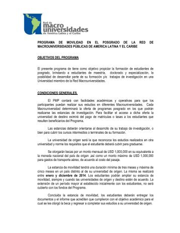 PROGRAMA DE MOVILIDAD EN EL POSGRADO DE LA RED DE ...