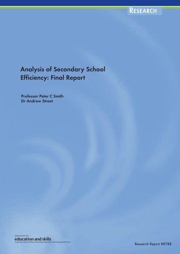 Analysis of Secondary School Efficiency: Final Report