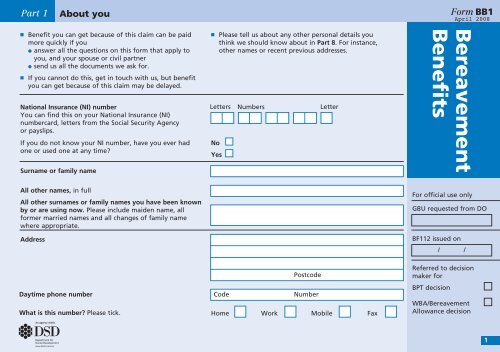 Widowed Parents Allowance NI claim form - Communities and Local ...