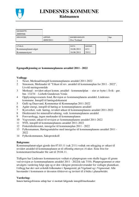 kommunestyrets behandling 16-6-11.pdf - Lindesnes kommune