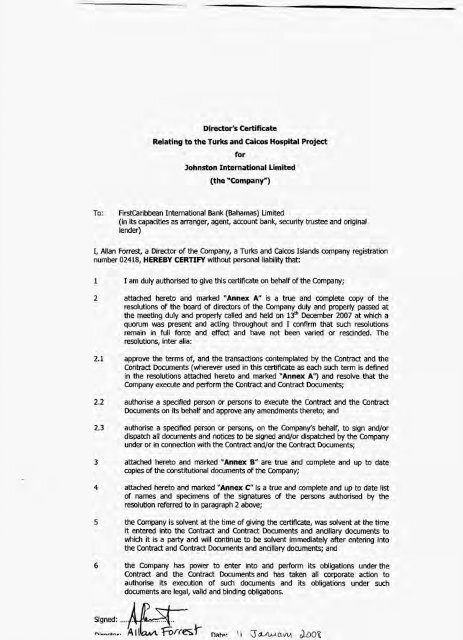 To Director S Certificate Relating To The Turks And Tci News Now