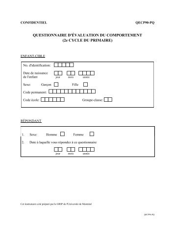 QUESTIONNAIRE D'ÃƒÂ‰VALUATION DU COMPORTEMENT ... - GRIP