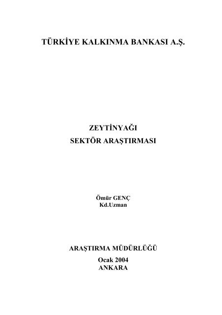 Zeytinyağı Sektör Araştırması - Türkiye Kalkınma Bankası