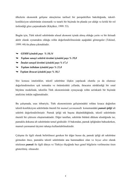 Pamuk İpliği Sektör Araştırması - Türkiye Kalkınma Bankası