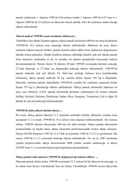 Pamuk İpliği Sektör Araştırması - Türkiye Kalkınma Bankası