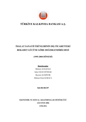 İmalat Sanayii Ürünlerinin Dış Ticaretteki Rekabet Gücüne Göre ...