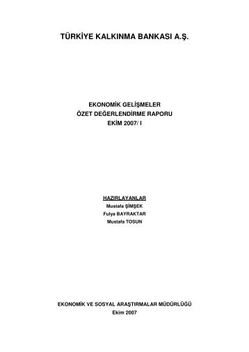Ekonomik Gelişmeler Özet Değerlendirme Raporu, Ekim 2007-I