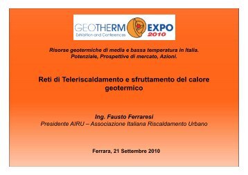 Reti di Teleriscaldamento e sfruttamento del calore geotermico