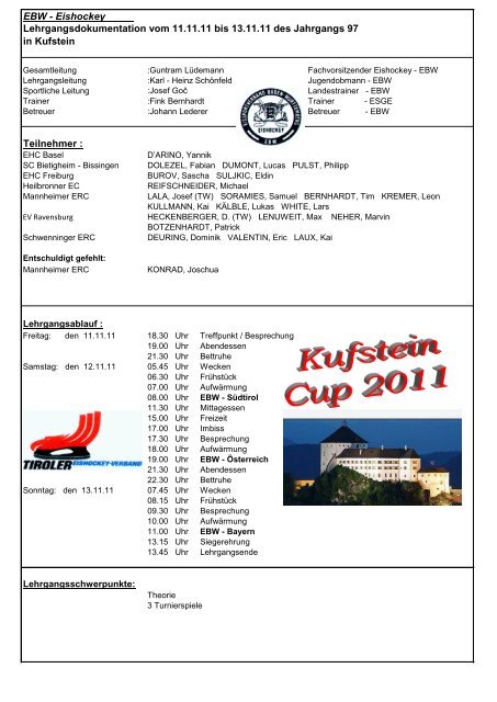 EBW - Eishockey Lehrgangsdokumentation vom 11.11.11 bis 13.11 ...