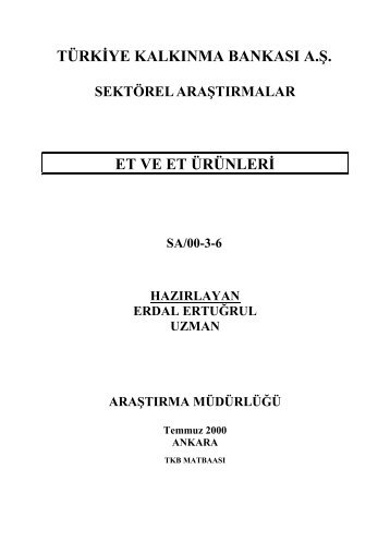 Et ve Et Ürünleri Sektör Araştırması - Doğu Anadolu Kalkınma Ajansı