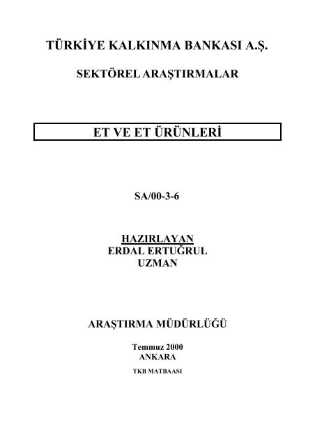 Et ve Et Ürünleri Sektör Araştırması - Doğu Anadolu Kalkınma Ajansı