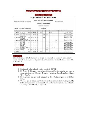 CERTIFICACION DE HORARIO DE CLASES Documento con ... - esfot