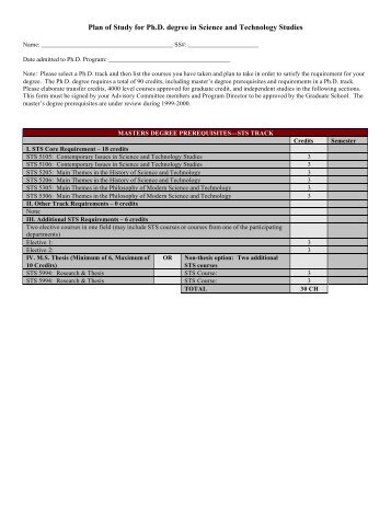 PhD Plan of Study - Science and Technology in Society