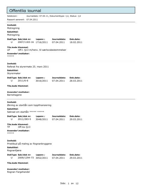 Offentlig journal - Saltdal Kommune