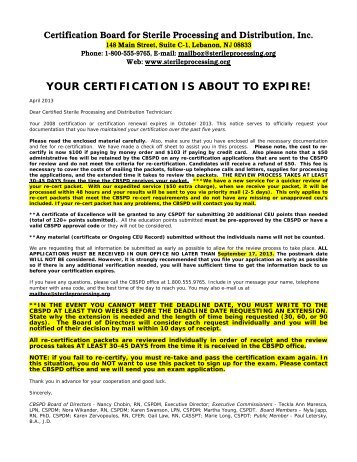 your certification is about to expire! - The Official CBSPD Website