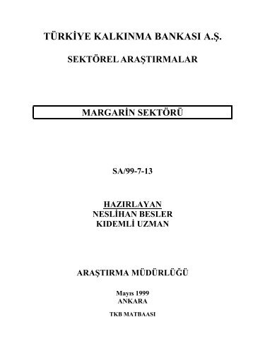Margarin Sektör Araştırması - Türkiye Kalkınma Bankası