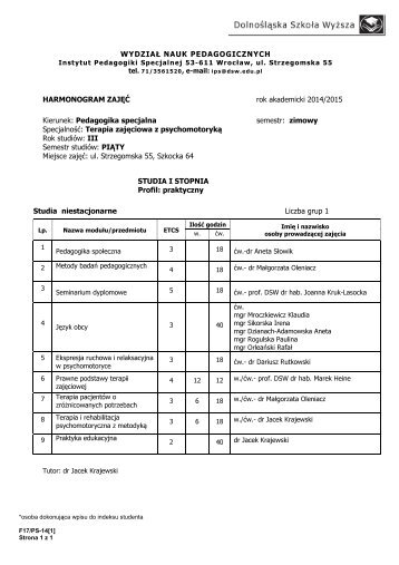 Zatwierdzam - Instytut Pedagogiki Specjalnej - DolnoÅlÄska SzkoÅa ...