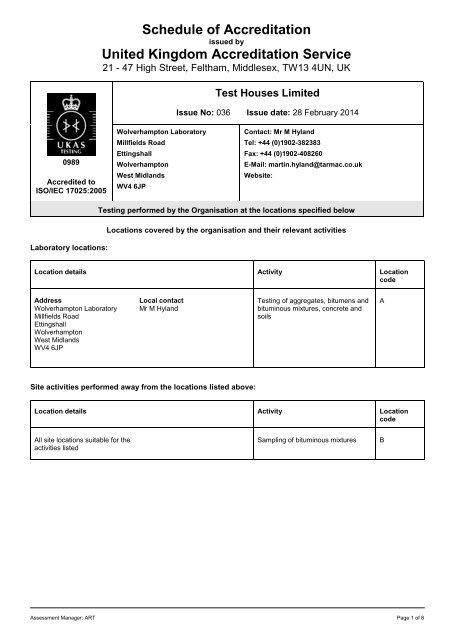 Test Houses Limited - UKAS