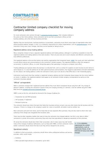 Contractor limited company checklist for moving company address