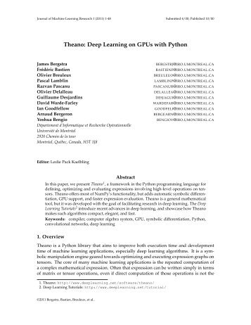 Theano: Deep Learning on GPUs with Python - Big Learning