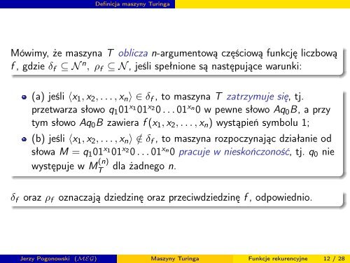 Maszyny Turinga - ZakÅad Logiki Stosowanej, UAM