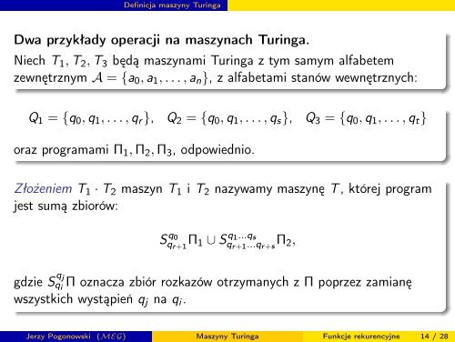 Maszyny Turinga - ZakÅad Logiki Stosowanej, UAM