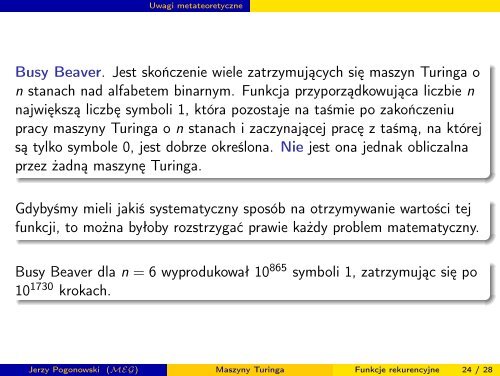 Maszyny Turinga - ZakÅad Logiki Stosowanej, UAM