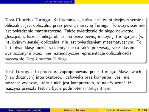 Maszyny Turinga - ZakÅad Logiki Stosowanej, UAM