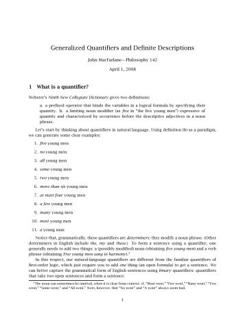 Generalized Quantifiers and Definite Descriptions