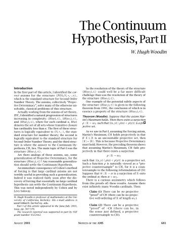 The Continuum Hypothesis, Part II, Volume 48, Number 7