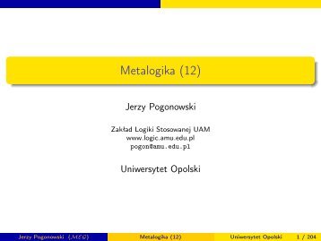 Metalogika 12. Teoria modeli - ZakÅad Logiki Stosowanej, UAM