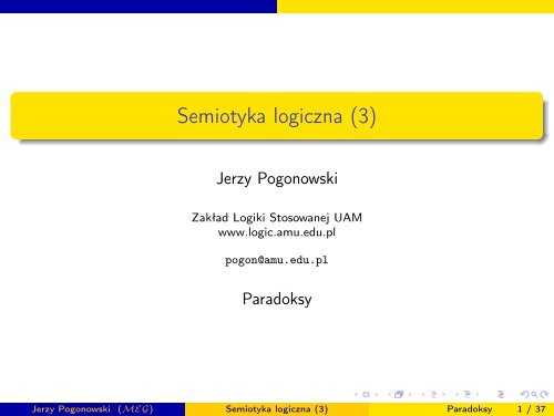 Antynomie, paradoksy, sofizmaty. - ZakÅad Logiki Stosowanej, UAM